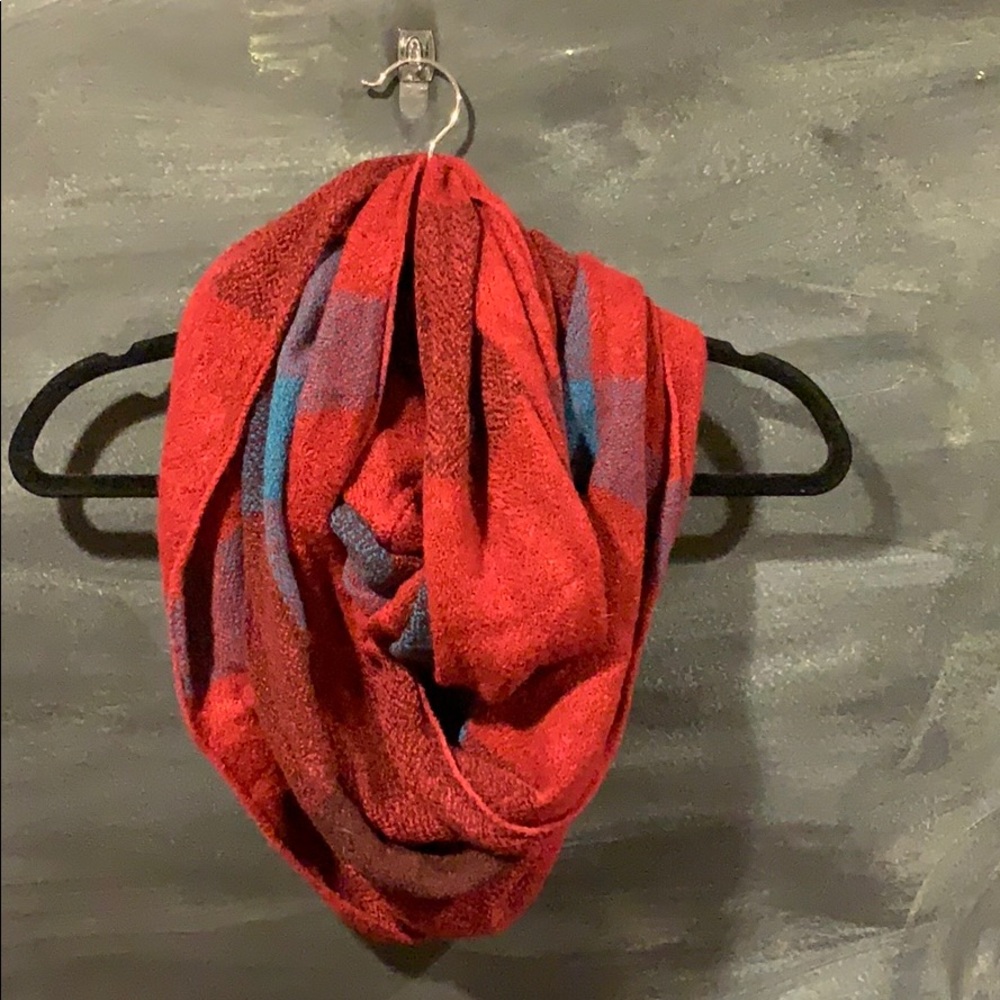 Red and blue sweater plaid infinity scarf